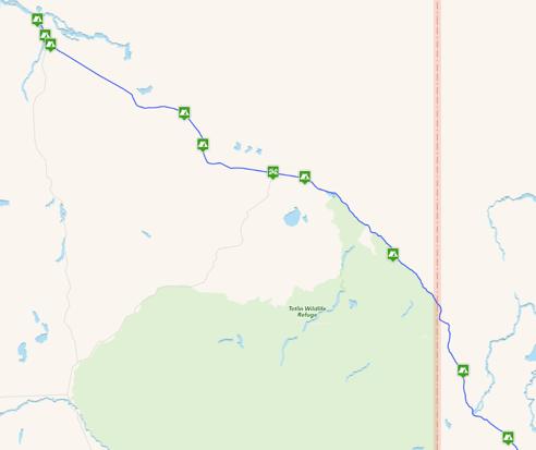 leg 15 Big Delta 330 miles - This leg will continue on the ALCAN Highway crossing into the United States.