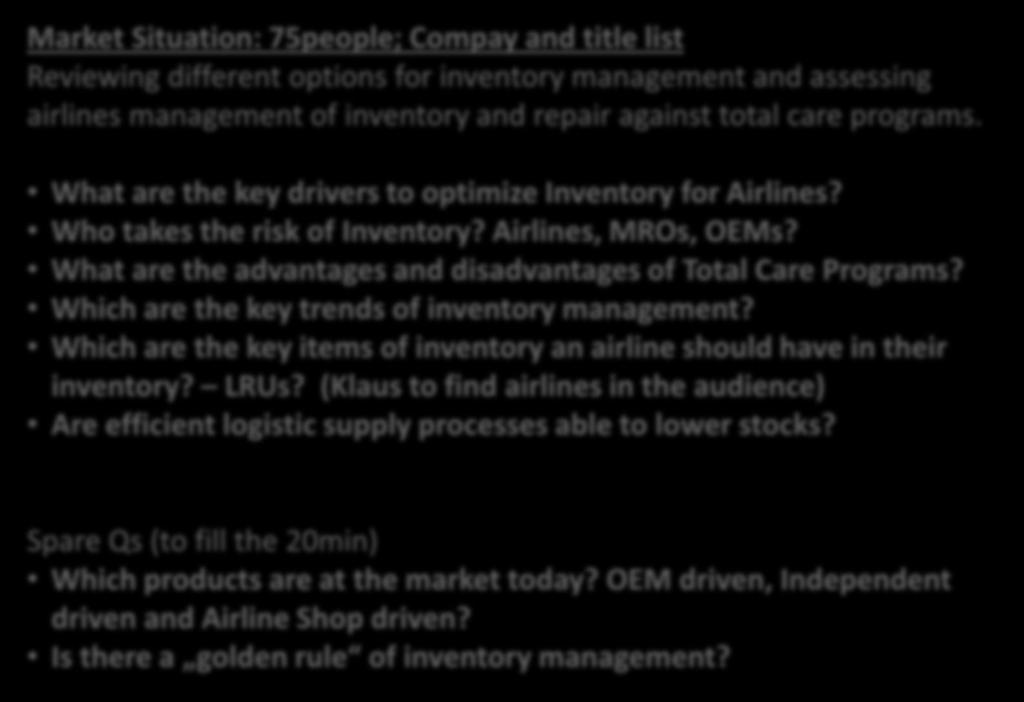 Which are the key items of inventory an airline should have in their inventory? LRUs?