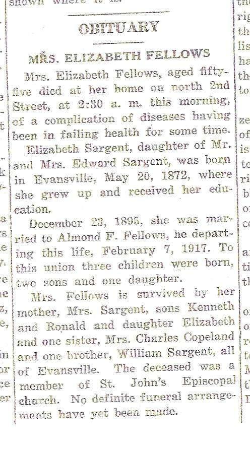 October 6, 1927, p. 5, col. 3, Evansville Review, Evansville, Wisconsin Mrs. Fred Brunsell and son Billie, and Mrs.