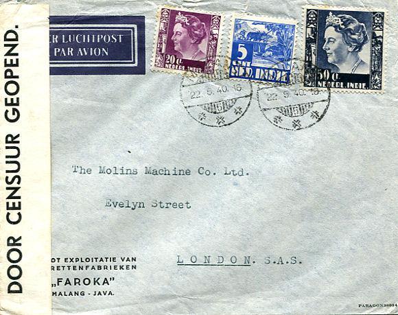 Figure 4.1: Java London postmarked 22nd May 1940. Figure 4.2 shows a registered airmail cover postmarked Switzerland 27th May 1940 and addressed to Perth, Australia.