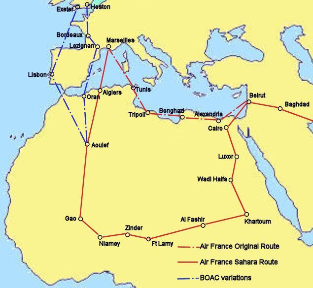 Figure 4.7: The BOAC and Air France Sahara Routes Three services in each direction were completed using this revised route.