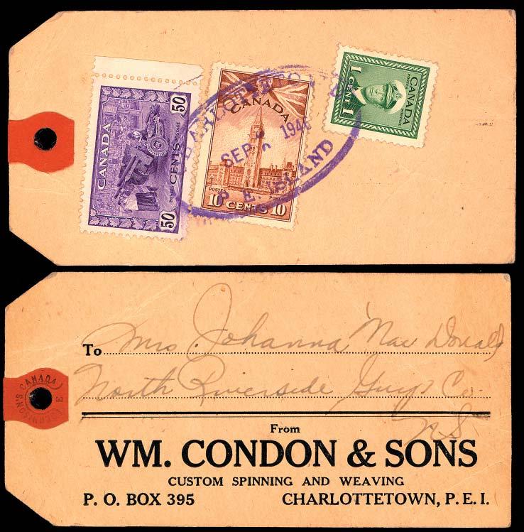Island oval hs on parcel tag from Wm Condon & Sons Custom Spinning and weaving