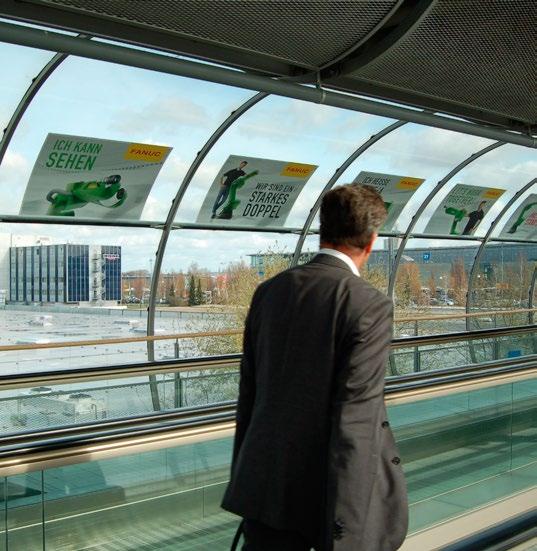 Skywalk advertising Tens of thousands of exhibitors and visitors use the southern and western Skywalks every day, as these represent an ideal, weatherproof way to reach the heavily frequented