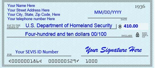 Step 2: Preparing and Mailing the EAD Application Gather the required documentation. USCIS Fee of $410 by Check, Money Order, or Credit Card Checks should be made payable to "U.S. Department of Homeland Security" with SEVIS number in the memo line.