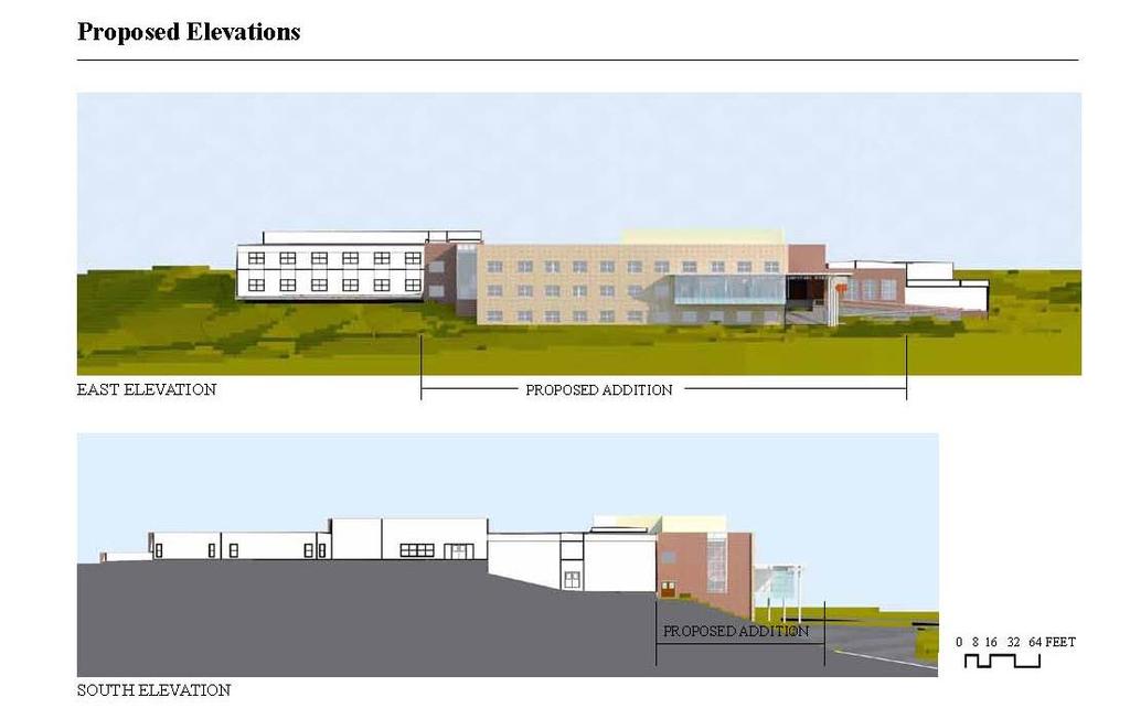 Figure 6: Proposed Elevations The Proposal shows no additional landscaping to buffer the school s rear yard where new parking spaces and a turnaround is planned.