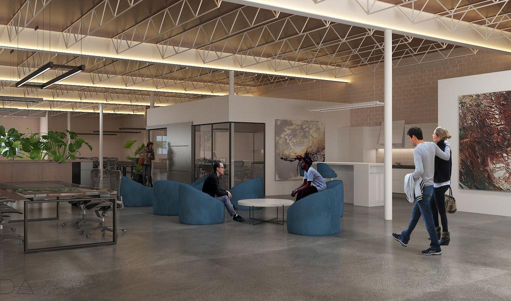 FOR LEASE CREATIVE OFFICE 3317 EXPOSITION PL LOS ANGELES CA 90018 INTERIOR RENDERING Suite C Concept rendering.