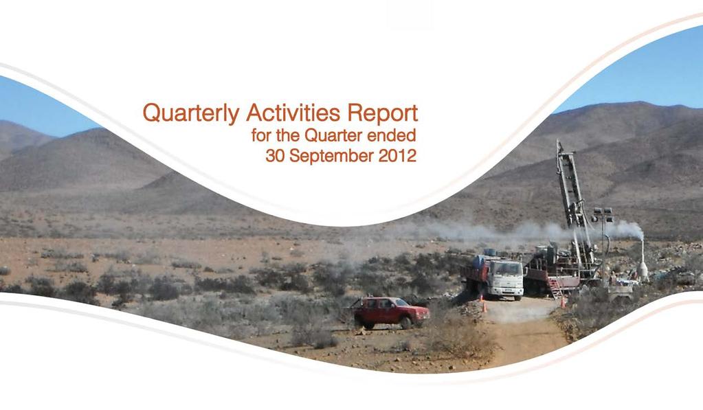 Admiralty Resources NL (ASX: ADY) is pleased to report its activities for the September 2012 Quarter on the Company s mineral projects in Chile and Australia.