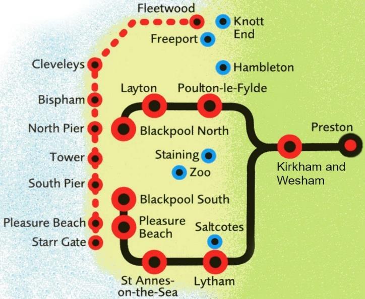 Trams to Lytham Outline Report PUBLIC VERSION January 2019 Rail Services The community rail designated South Fylde (Blackpool South) Line runs from Blackpool South to Preston, and merges with the