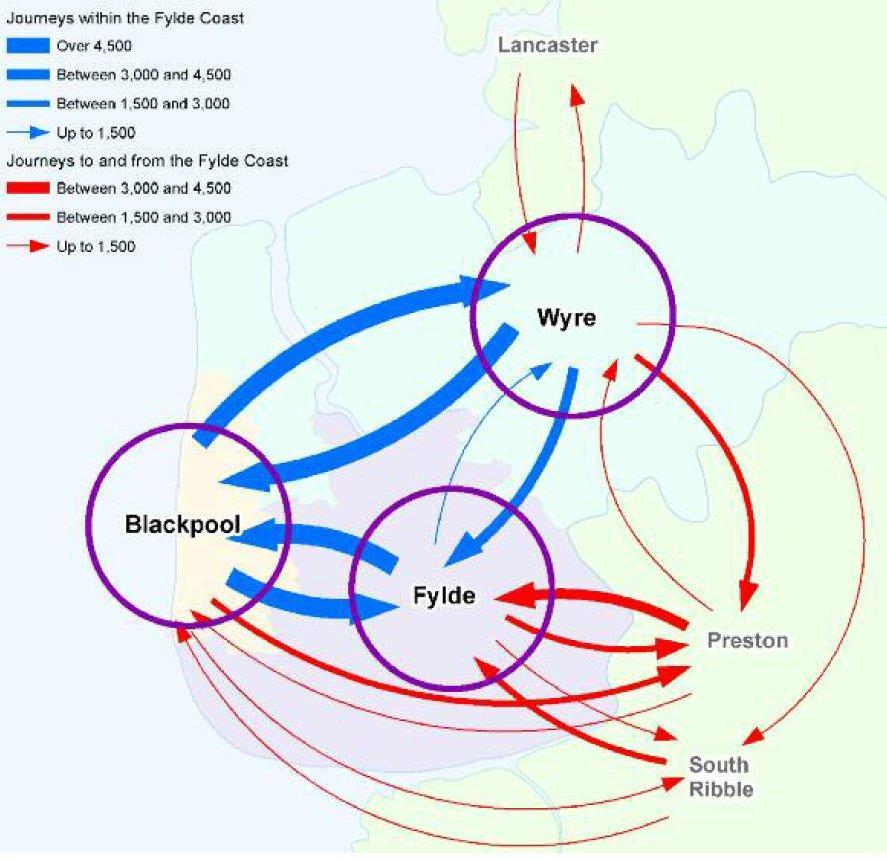 Trams to Lytham Outline Report PUBLIC VERSION January 2019 Figure 20, an extract from the Fylde Coast Highways and Transport Masterplan, shows that commuter journeys to and from Blackpool represent