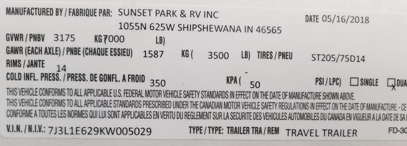 Tire and loading information label This label