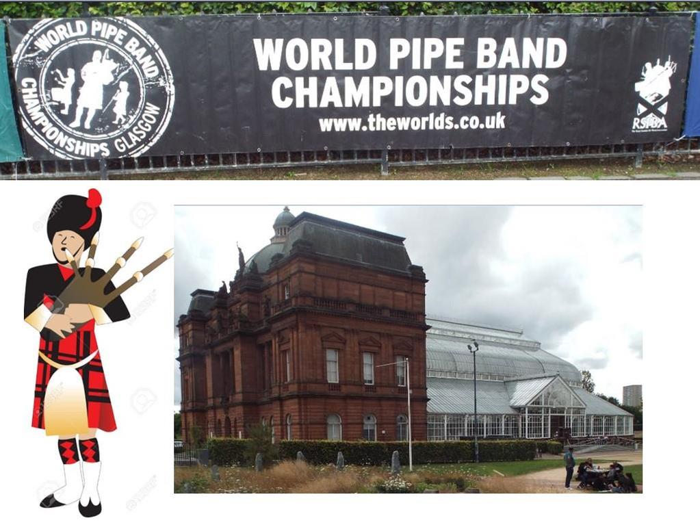 The World Pipe Band Championship was held in Glasgow in August 2018. It is held over a weekend on Glasgow Green beside the People s Palace by the River Clyde.