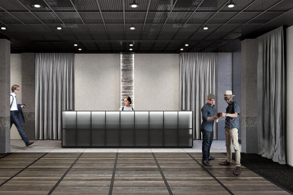09 10 RECEPTION REFINED INDUSTRIAL STYLE New development with contemporary design features throughout Bespoke reception desk Two passenger lifts Terraces to fourth and fifth floors Impressive ceiling