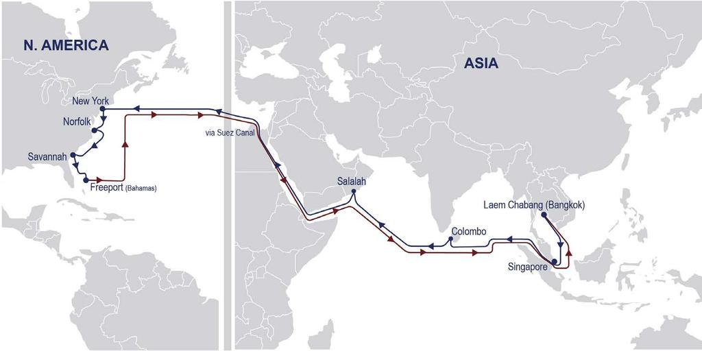 ZIM New Frontier ZNF Express service from Thailand, South East Asia and India Sub-Continent to US East Coast Fast Transit Time from South East Asia and India Sub Continent to New York New direct call