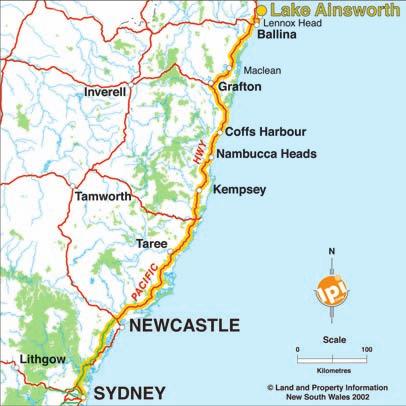 How to get there Lake Ainsworth from the south Take the Pacific Highway through to Ballina and follow the signs to Lennox Head Continue through the Lennox Head township and