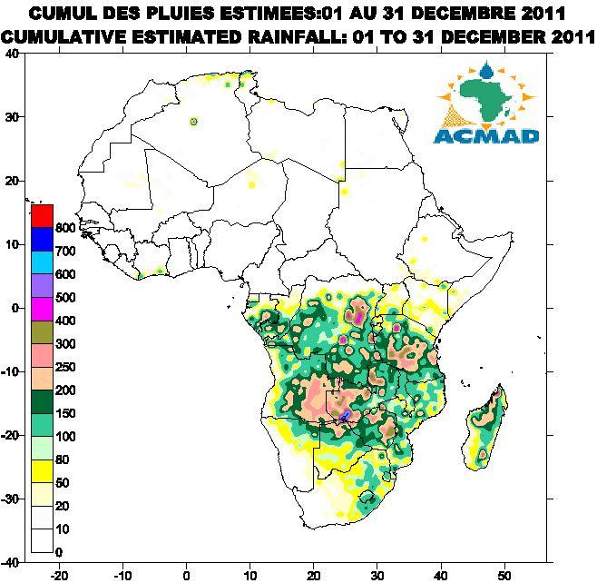 1.3 Rainfall The figure 3 below on estimated cumulative rainfall shows spatial distribution of rainfall along with observed amounts where: North Africa countries had some rainfall amounts ranging