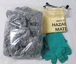 ) White Container Type: Polyethylene bag Absorbency Capacity: 19L (5 gal.) Clear 19-140-933 INCLUDES: One bag particulate, one disposal bag, one pair of nitrile gloves, one pair of goggles.