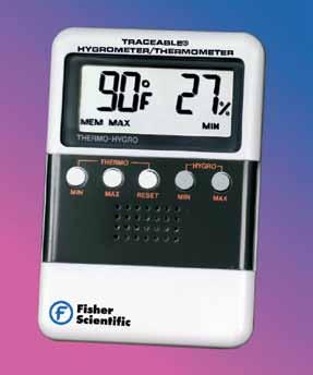 equipment AND instruments hygrometers Fisher Scientific Traceable Relative Humidity/Temperature Meters Monitor air conditions in environmental chambers, chemical storage areas, cleanrooms, incubators