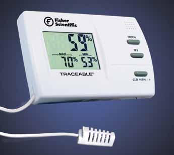Humidity range: 25 to 95% RH, with 1% resolution and ±2% (midrange) to ±4% (outside midrange) accuracy Ambient temperature range: -5 to +50 C (+23 to +122 F) External temperature probe (included)