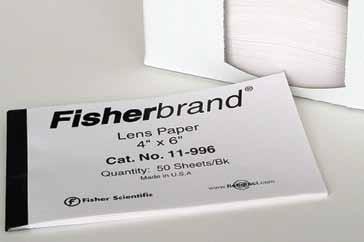 equipment AND instruments Fisherbrand Lens Paper For cleaning glass lenses Packed in booklet Never scratches glass lenses, objectives, or other delicate surfaces Doesn t become harsh; doesn t readily