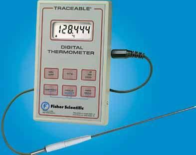 Thermometers equipment AND instruments Digital Fisher Scientific Traceable Digital Thermometer Ideal for routine measurements with semisolid, liquid, or air/gas Switch-selectable temperature ranges: