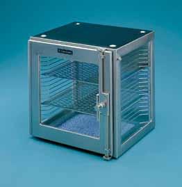 latches (large size has three latches) and full-height hinge Removable, lipped tray holds solid desiccant Shelves are removable, adjustable and vented to maximize airflow ORDERING INFORMATION:
