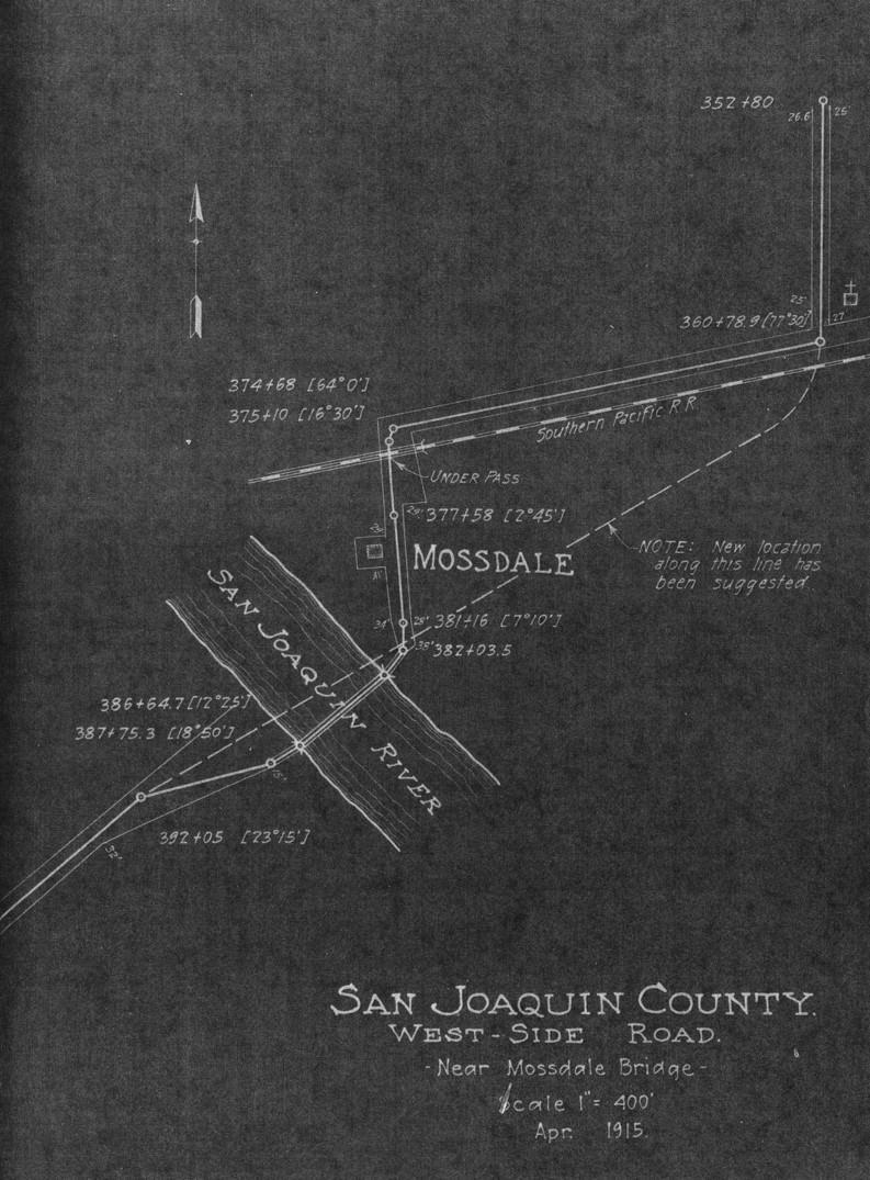 April 1915 drawing also showing the presence of a structure between the bridge and R/R trestle. The highway alignment and underpass are to the right of the structure.