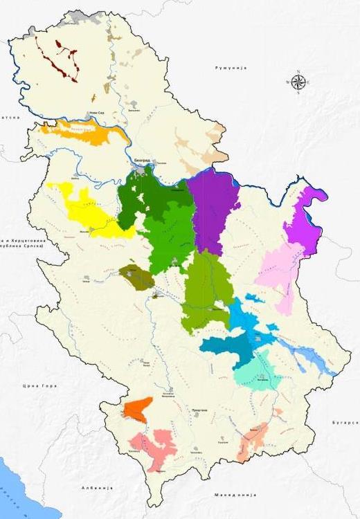 Sumadija wine region and subregions