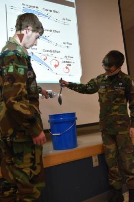 ) C/SMSgt Griff Kotlinski taught his first aerospace lesson to cadets this month, focusing on the Bernoulli principle and the
