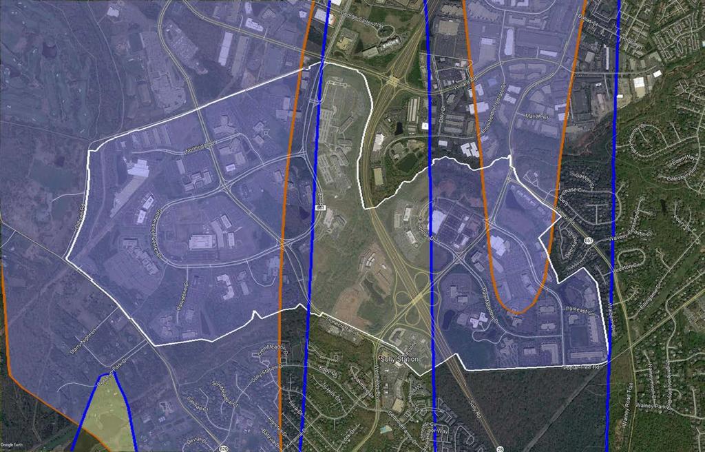 Dulles Suburban Center/Westfields J DNL 60+ Area Source: Google Earth (aerial basemap); Loudoun County, Virginia, 2017 (Loudoun airport impact