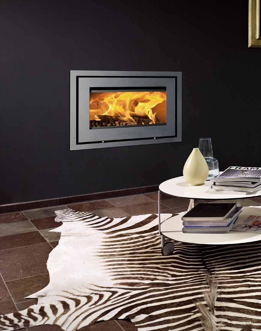 Steel DEPENDABLE DESIGN IN GREY OR BLACK STEEL This fireplace insert with a steel frontage in black or grey is built according to the best principles of craftsmanship in an attractive and functional