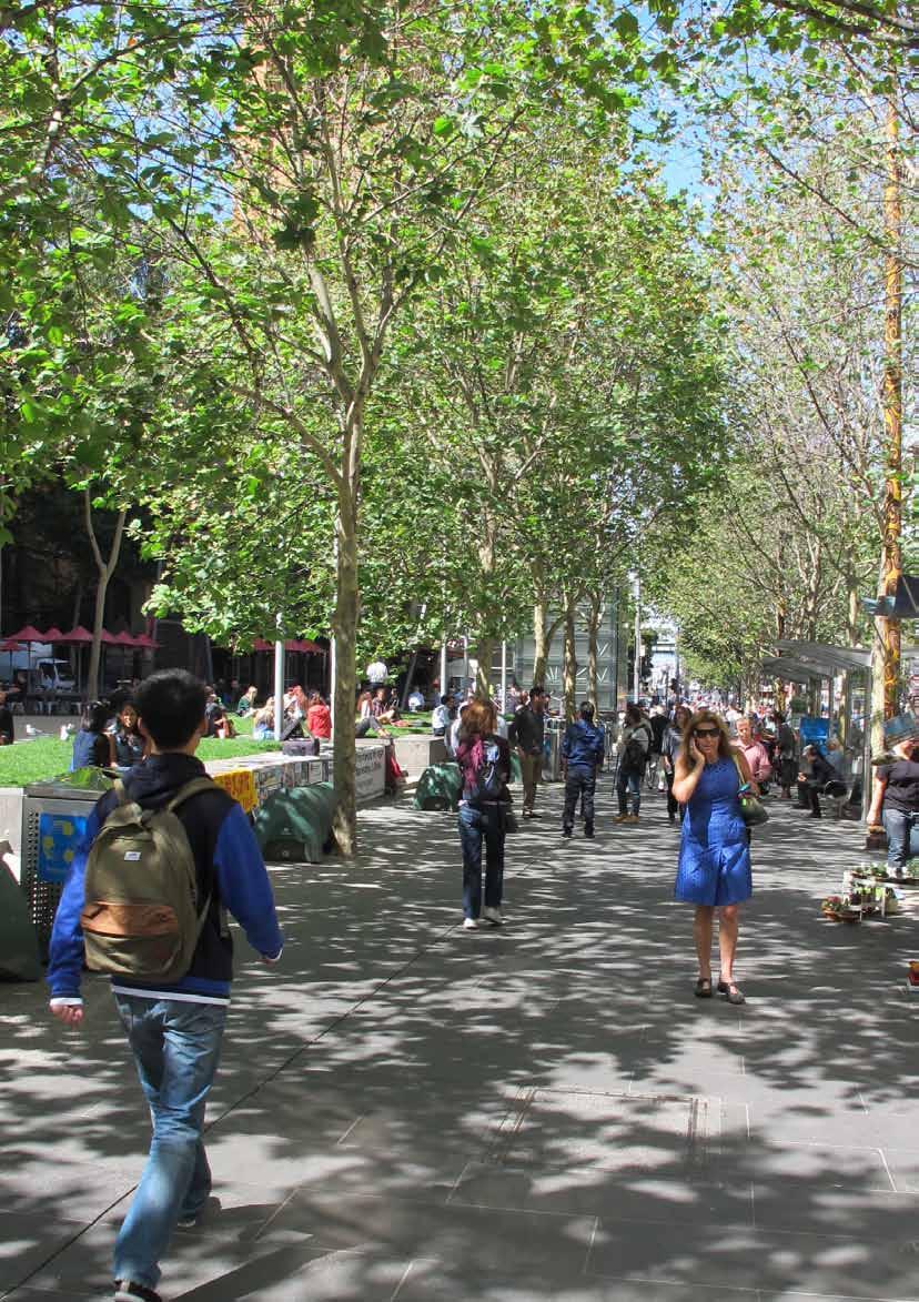 Swanston Street creates a pleasant pedestrian environment with wide