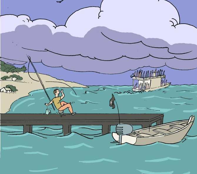 10. Mr. Jones is fishing by the sea. He sees a group of tourists sailing for a nearby island. Soon after their departure, Mr.