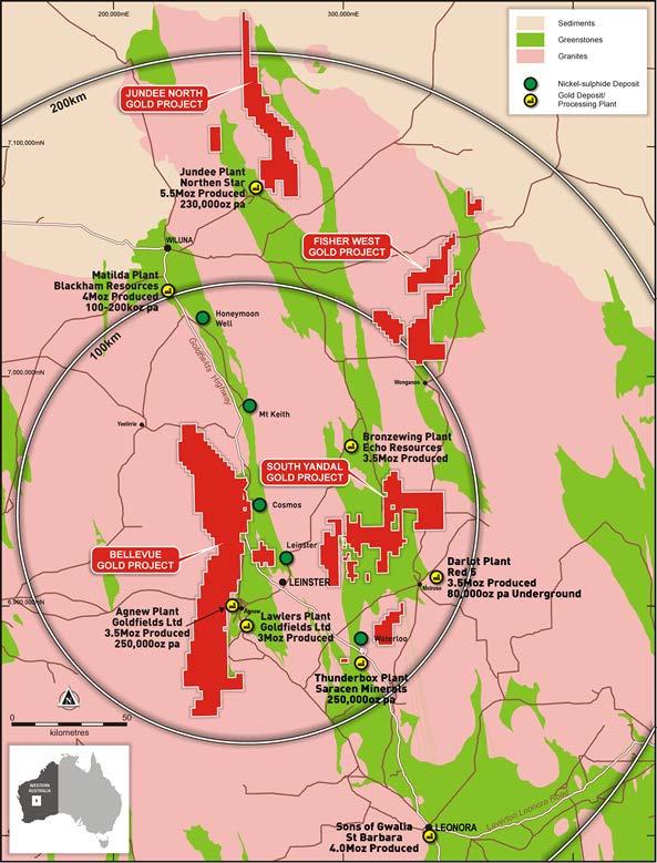 A LARGE STRATEGIC GROUND POSITION HIGHLY PROSPECTIVE BELLEVUE & SOUTH YANDAL GOLD PROJECTS Bellevue Gold s land position is over 4,000km 2 Bellevue Gold owns 100% of the Bellevue, Yandal South,