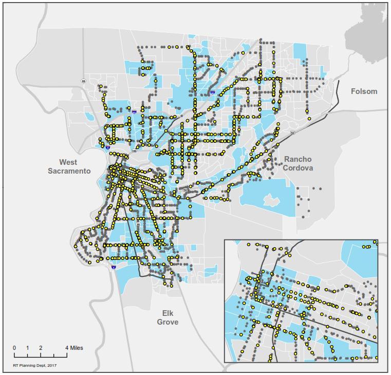 Transit Amenity Distribution Low Income Census Tracts - Bus Benches Title VI does not require amenity analysis for lowincome populations. 3,39 stops in RT service area. Approximately 1/3 have benches.