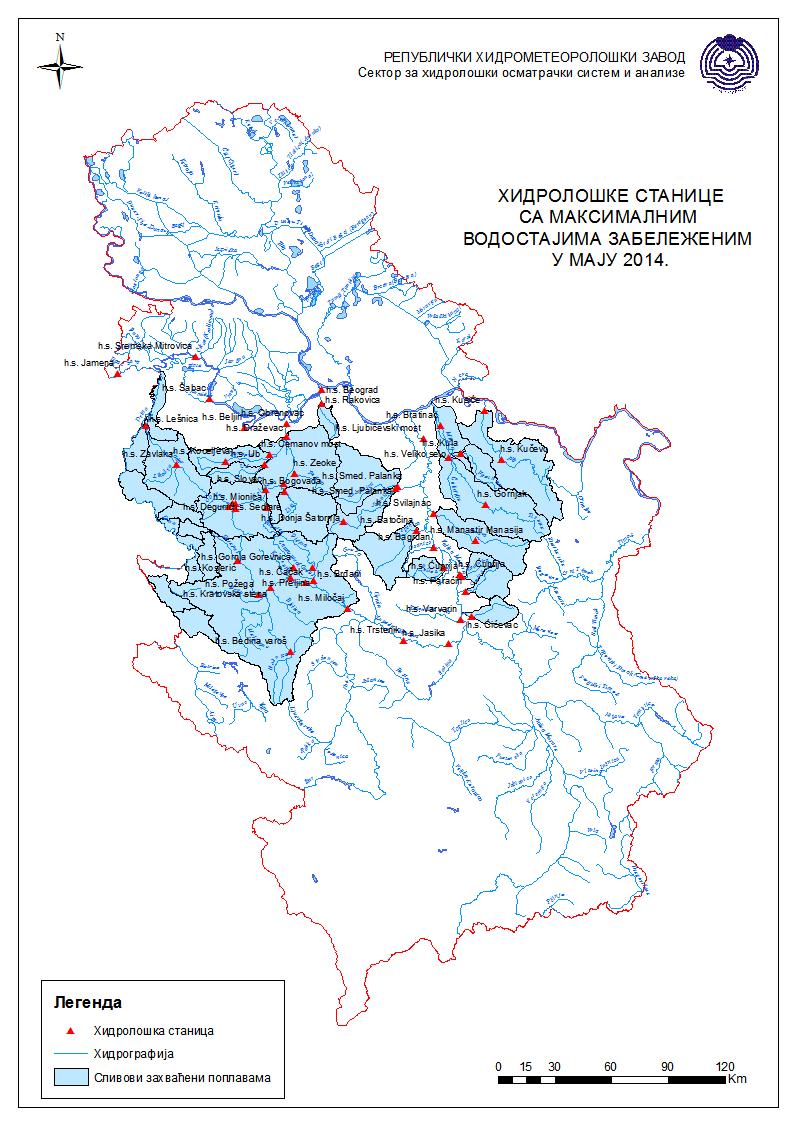 Extreme water levels Recorded on almoust 50 hydrological stations