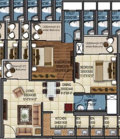 MIG-1 Typical Floor Plan: 2 BHK Super Area: 89.19 sq. mtr./960 sq. ft. Built-up Area: 70.60 sq. mtr./760 sq.