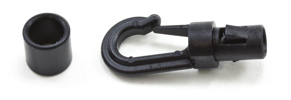 586920 Fastex Shock Cord Hook These shock cord fasteners will not mar or scratch anything they touch. The entire unit is molded, which eliminates the necessity of using a metal crimp ring.