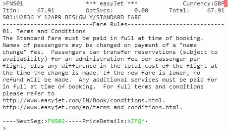 Entry: FQ Example Screen Response: The system will quote your fare in the currency of your set location, it will show the currency and a total cost at the top of the screen and then a breakdown of