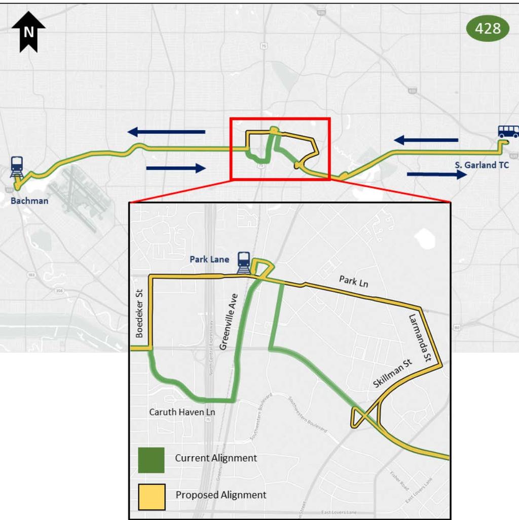 Route 428 Northwest Highway Route would see changes to serve Park Lane and Timber Creek Route 428