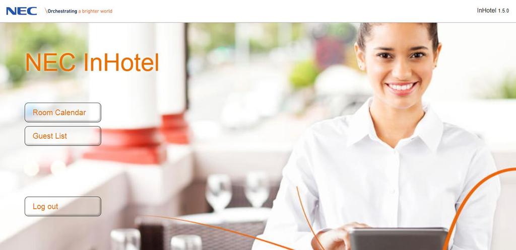 Open the InHotel application Main screen The main view of InHotel can be accessed through the application manager Open button, or directly at http://x.x.x.x/html/apps/hotel/hotel.