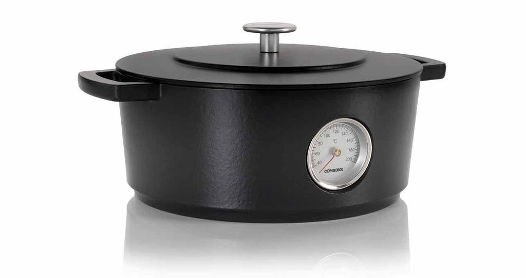 INDUSTRY FIRST: THE ONE & ONLY DUTCH OVEN with Built-in Precision Thermometer a e Made in Holland r Made from 100% recycled iron t Perfect heat