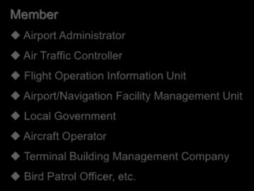 Committee) Member Airport Administrator Air Traffic Controller Flight Operation Information Unit Airport/Navigation