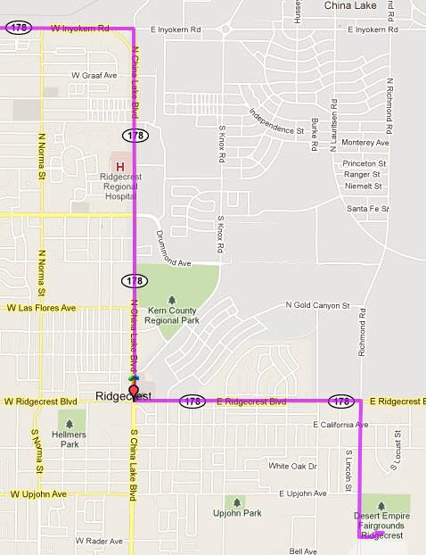 Day 3 departure details (Read bottom up) L onto W Inyokern Road. R onto N. China Lake Blvd L onto E.