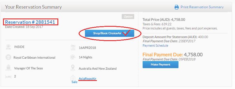 10 - Ensure that the Promotions are listed on the booking confirmation and proceed to create an Option.