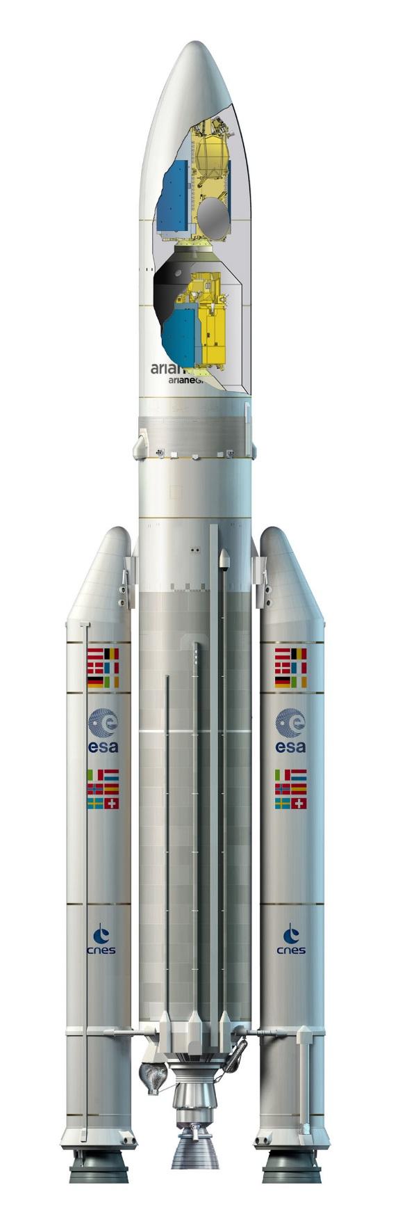 ARIANE 5 ECA LAUNCH VEHICLE The launcher is delivered to Arianespace by ArianeGroup as production prime contractor. 54.8 m. Fairing (RUAG Space): 17 m. Mass: 2.4 t.
