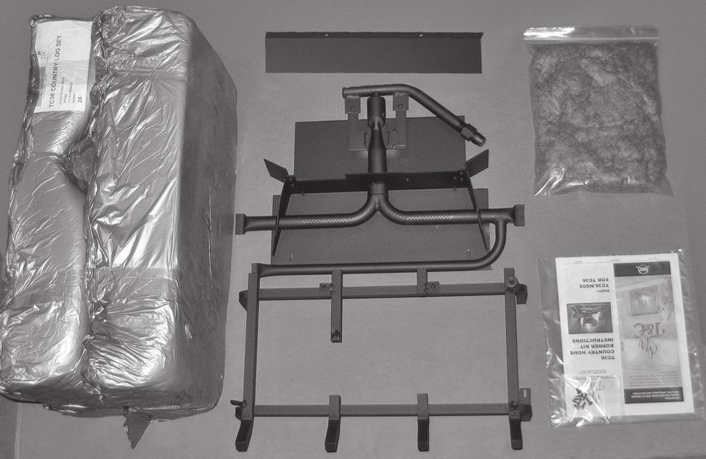 Contents of Package Air Deflector Ember Material 7 Pcs Log Set Burner Assembly Log Grate