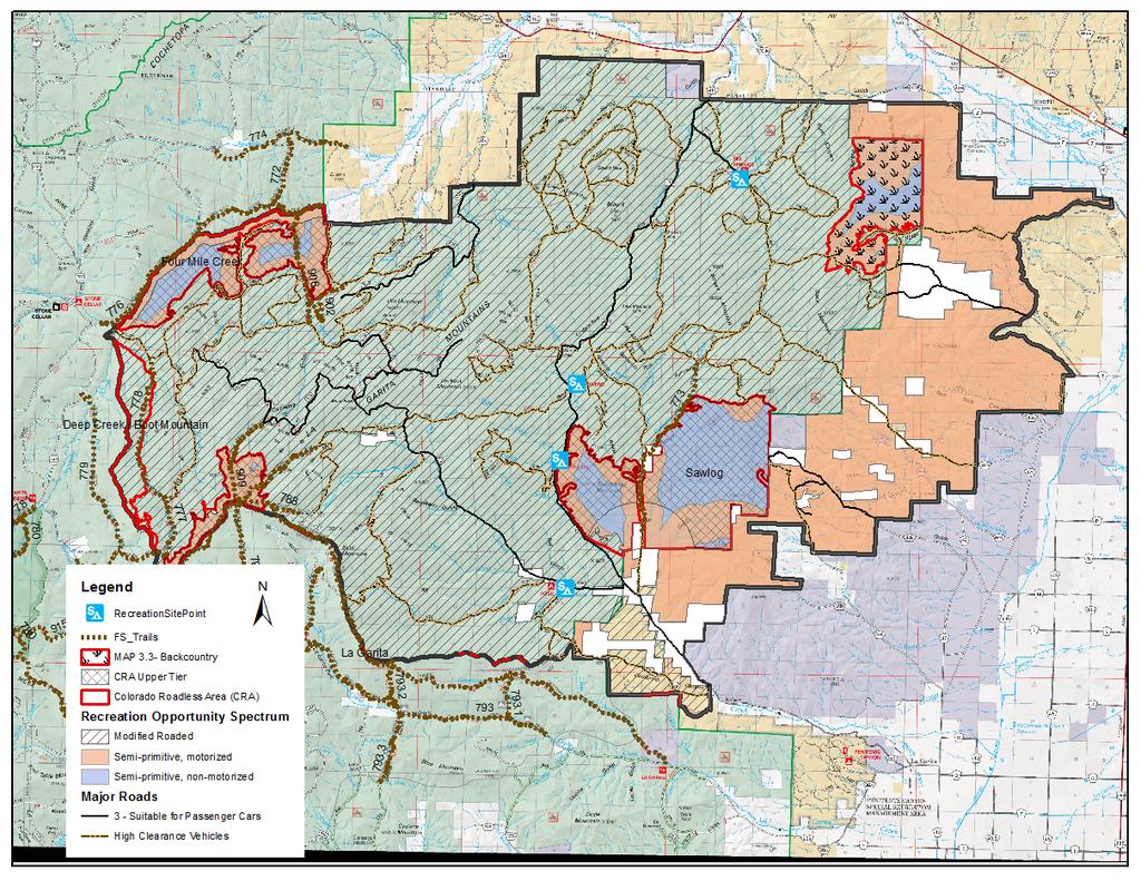 Figure 3.1 Recreation sites, trails, special designation areas, ROS, LGH analysis area.
