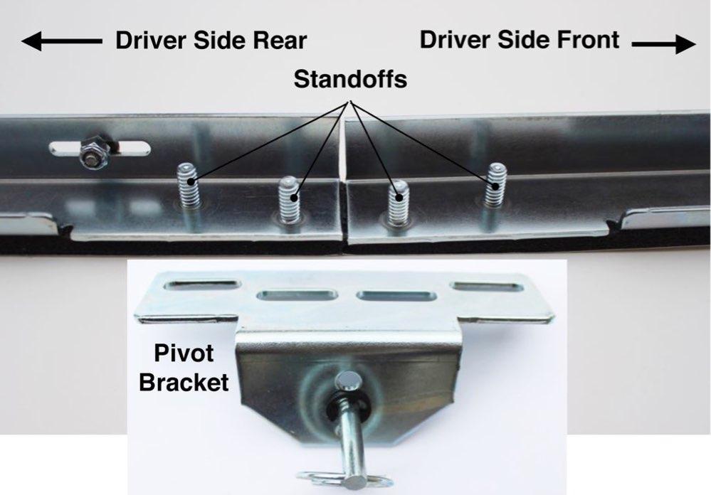 The standoffs on the rear bedrails will meet up with the standoffs on the front bedrails, joined by the pivot bracket. The snaps will face the same direction. 2.