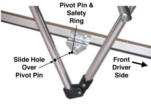 4. Remove the safety rings from the pivot pins in the pivot brackets by turning the ring. 5.