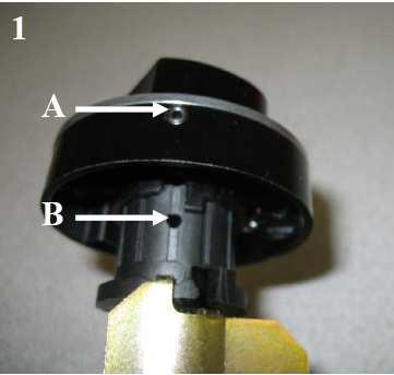 When installed correctly, the knob tab (C) will line up with the hub stop (D) so that the knob cannot be overturned into the